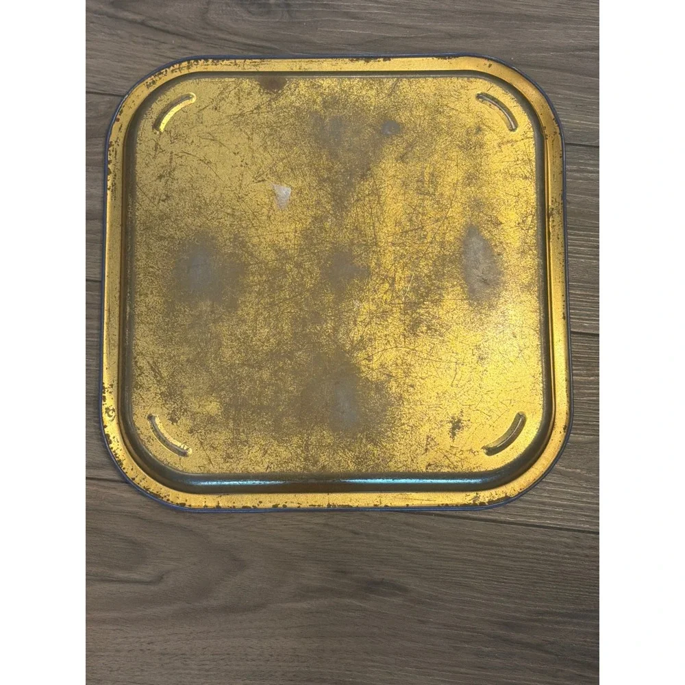Vintage White Horse Scotch Whisky Square Blue Metal Tin Serving Bar Tray